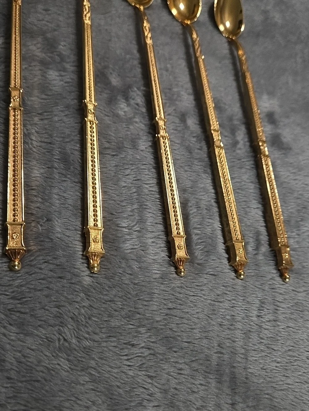 Rare Set Of Vintage Giraud Limoges France 5 Piece Tea Spoon Gold With Flowers